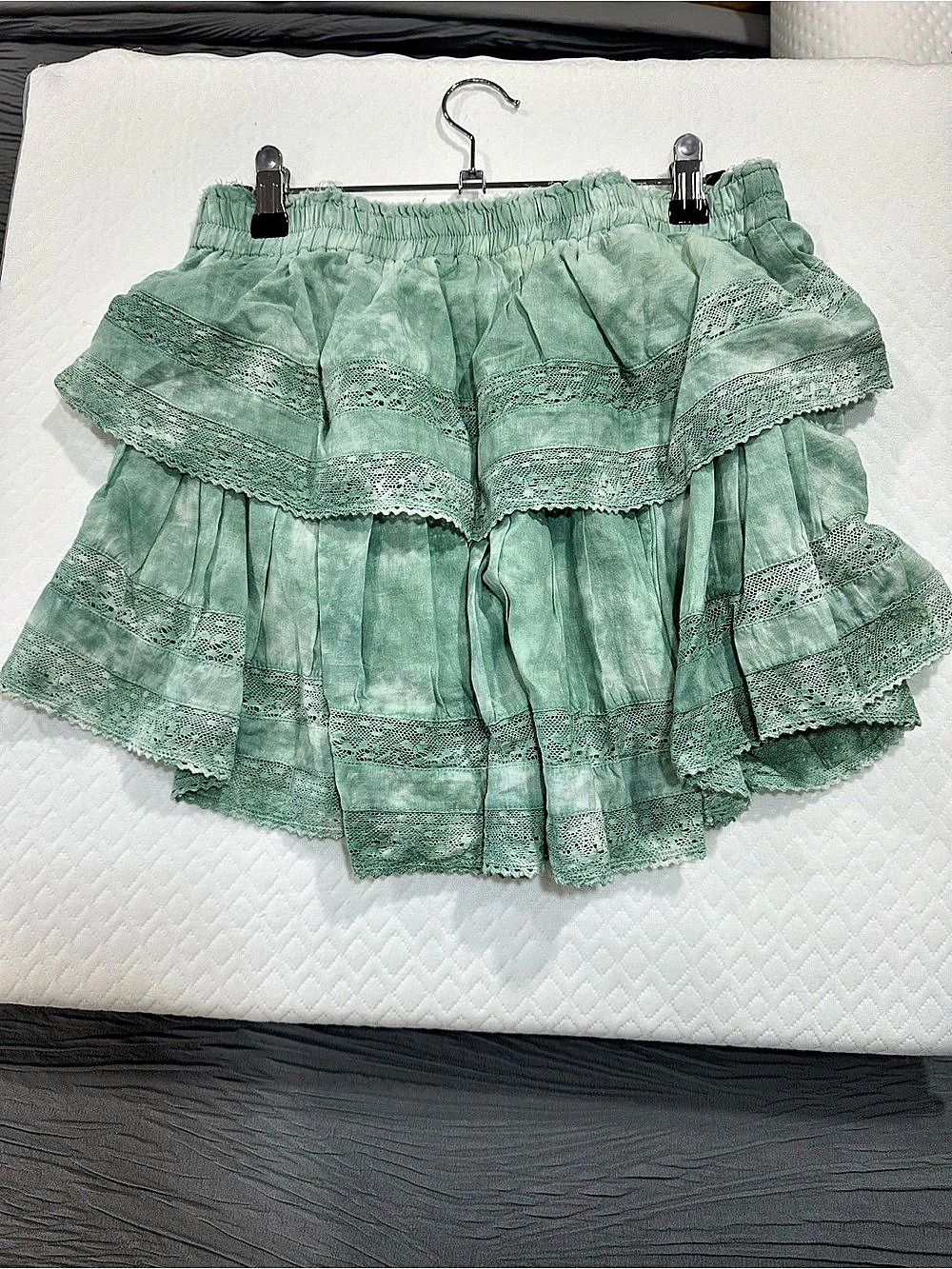 LoveShackFancy Mint Green Ruffle Lace Mini Skirt 100% Cotton
Size M
